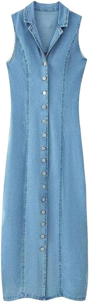 Женское летнее джинсовое платье макси Slim Fit, Blue