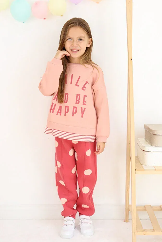 Детский комплект для девочек с принтом Smile and Happy Harika Kids, Dark Pink — фото 2