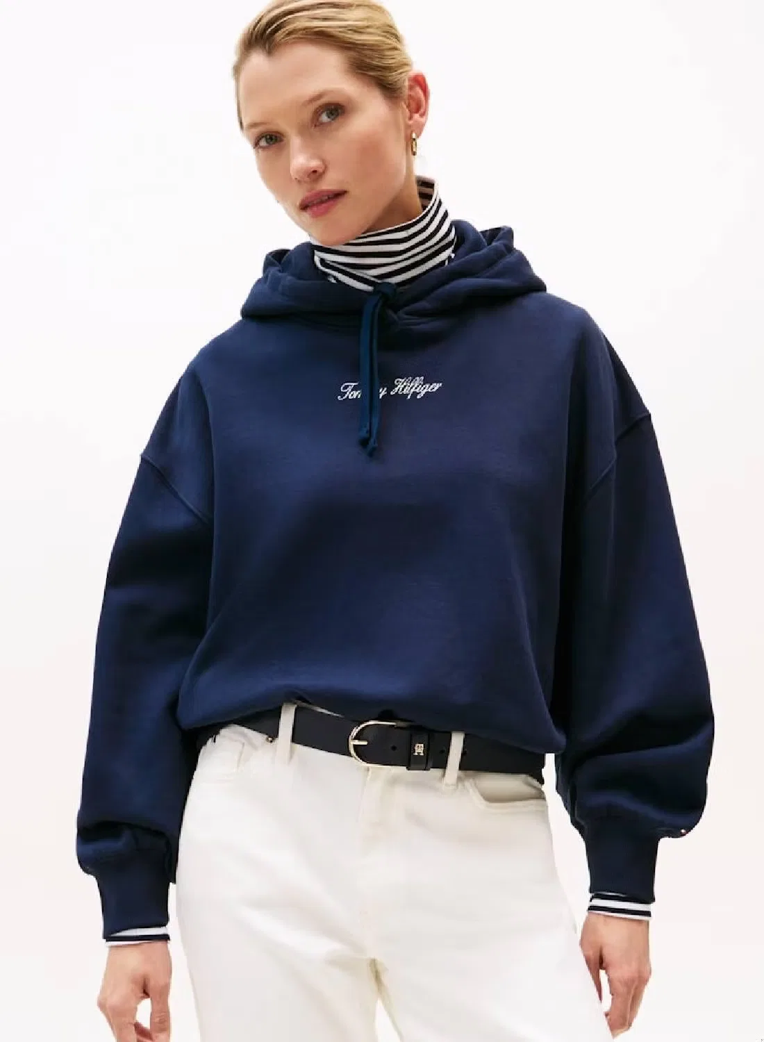 Худи свободное с текстурным логотипом Tommy Hilfiger, темно-синий