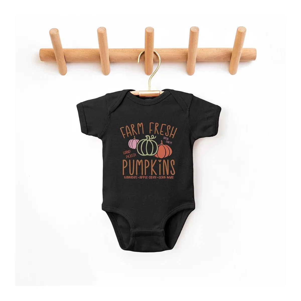 Детское боди с коротким рукавом Colorful Farm Fresh Pumpkins The Juniper Shop, Black