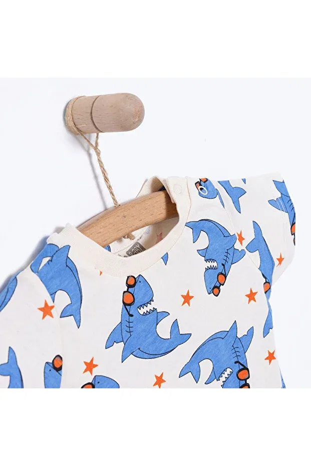 Детская футболка с принтом для мальчиков Shark Printed Ebebek Hello Baby, Ecru — фото 2