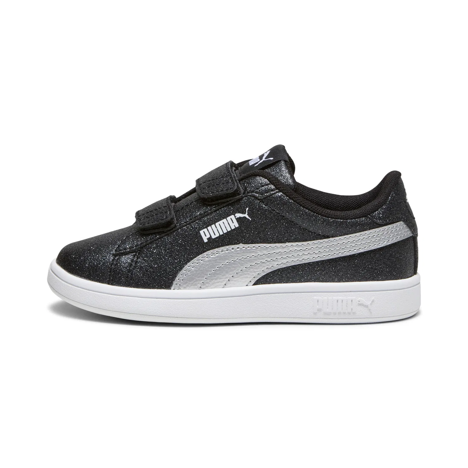 Детские кроссовки с блестками Smash 3.0 Glitz Glam PUMA, Black/Silver/White — фото 2