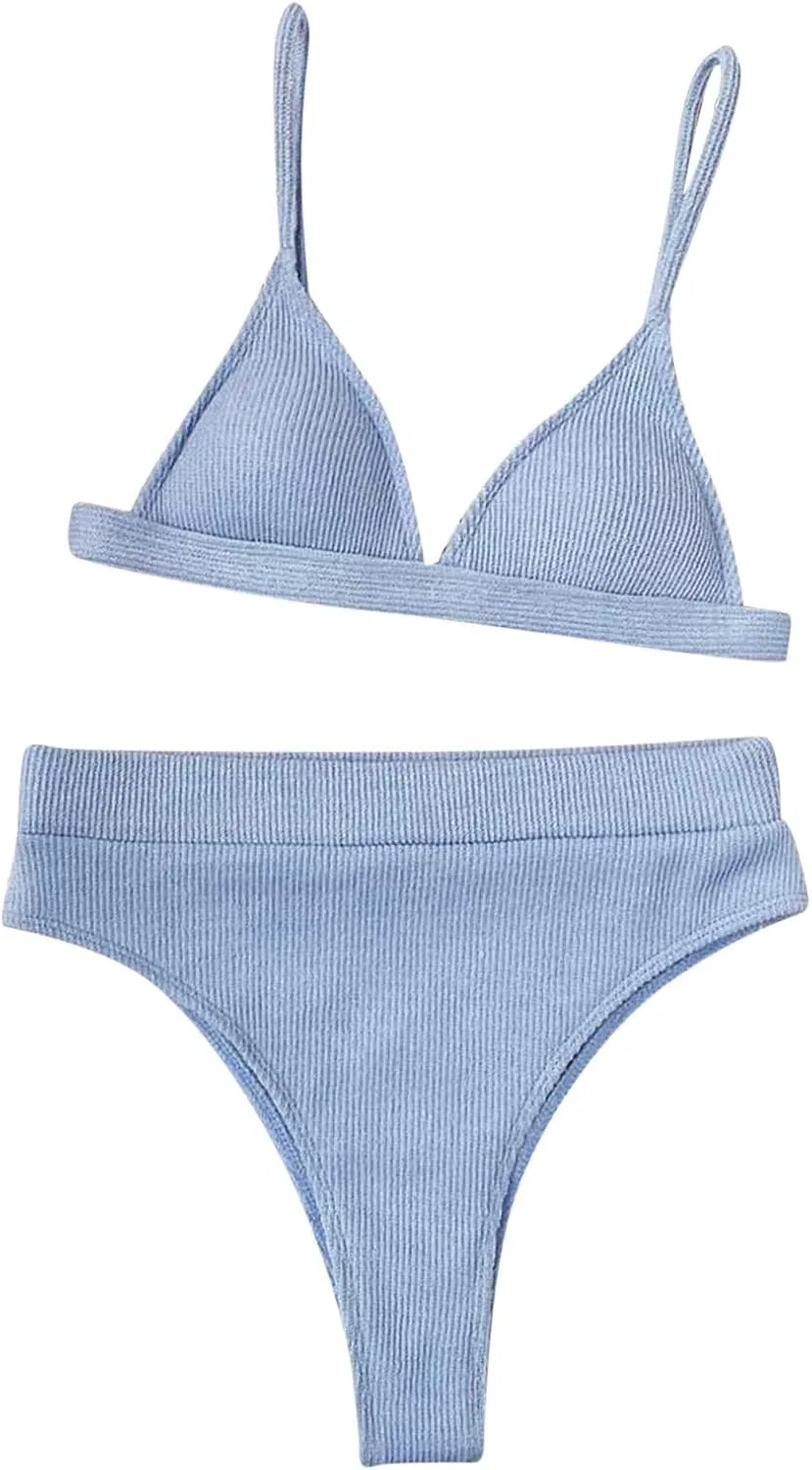 Женский бикини-комплект с высокой талией Ribbed, Blue