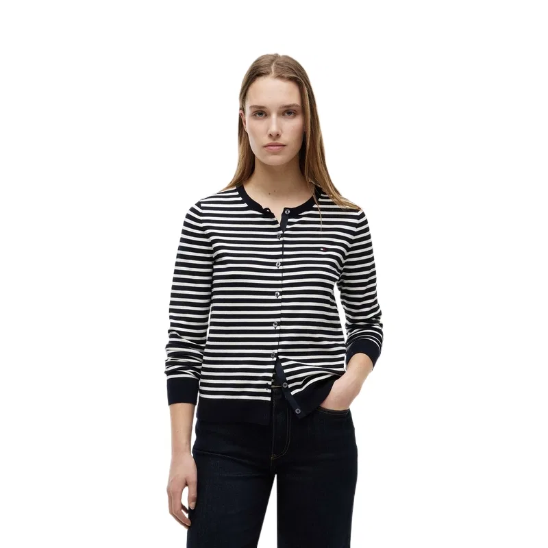 Женский джемпер с круглым вырезом в полоску Tommy Hilfiger, Navy Blue White Stripes DW5