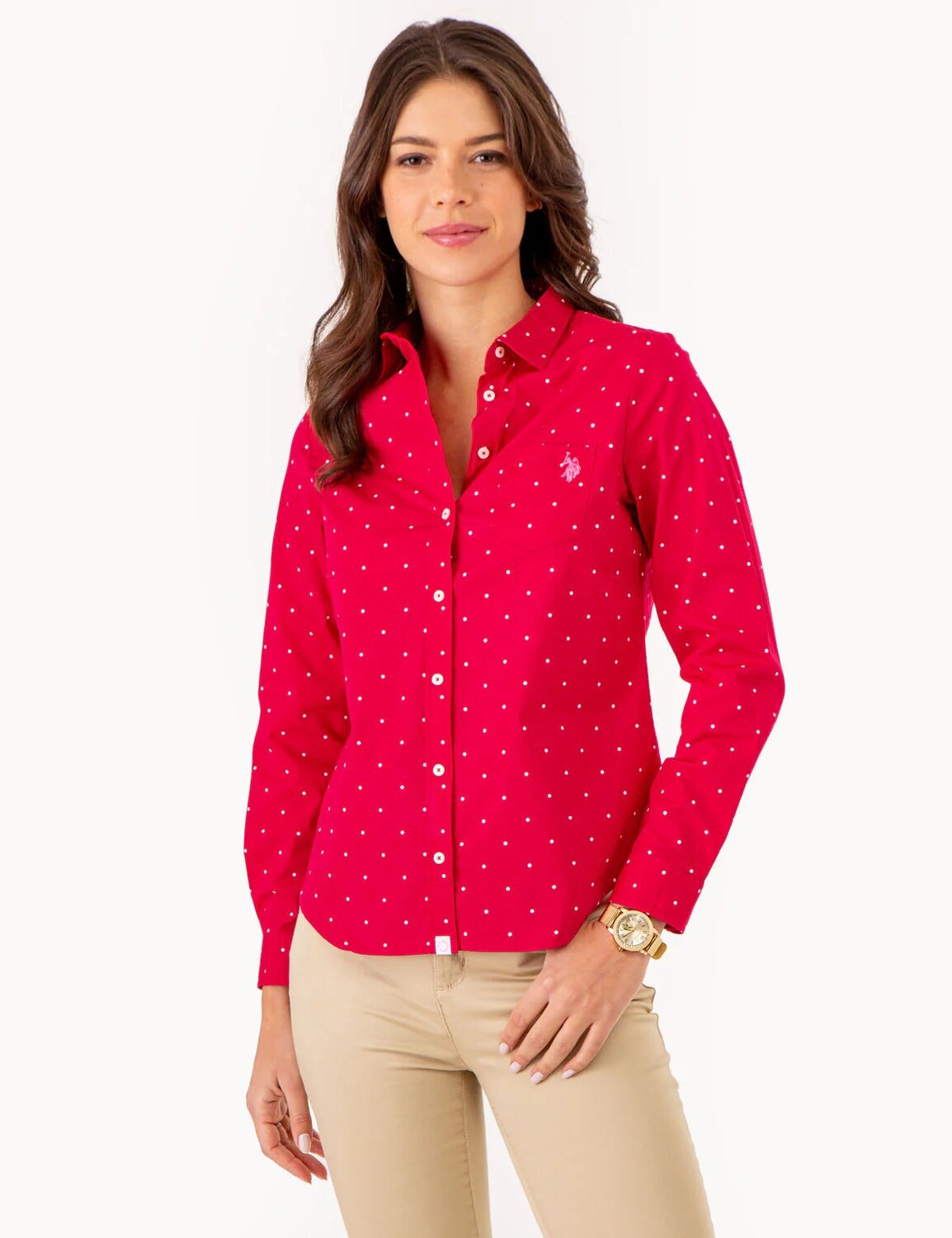 

Рубашка из поплина U.S. Polo Assn. Dot Print Shirt, фуксия