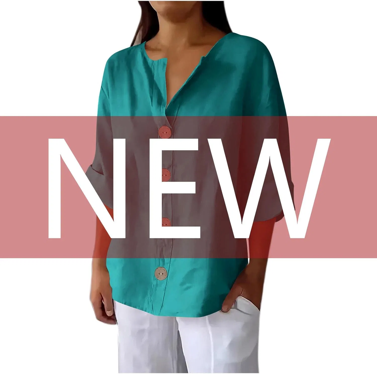 Женская блуза Button Down, Linen, Navy — фото 4