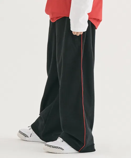 Детские спортивные штаны с широкими штанинами Line Wide Sweatpants TAKEASY KIDS, Black