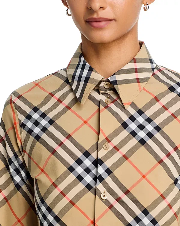 Женская рубашка с принтом Slim Fit Check Cotton Shirt Burberry, Sand Ip Check — фото 4