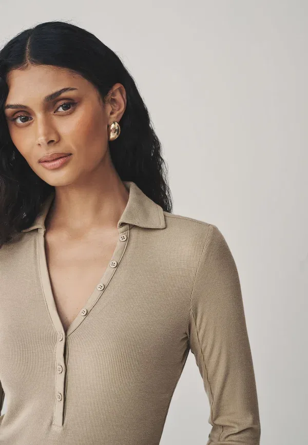 Футболка поло с длинным рукавом Regular fit Long Sleeve Collar Next, Neutral, нейтральный — фото 4