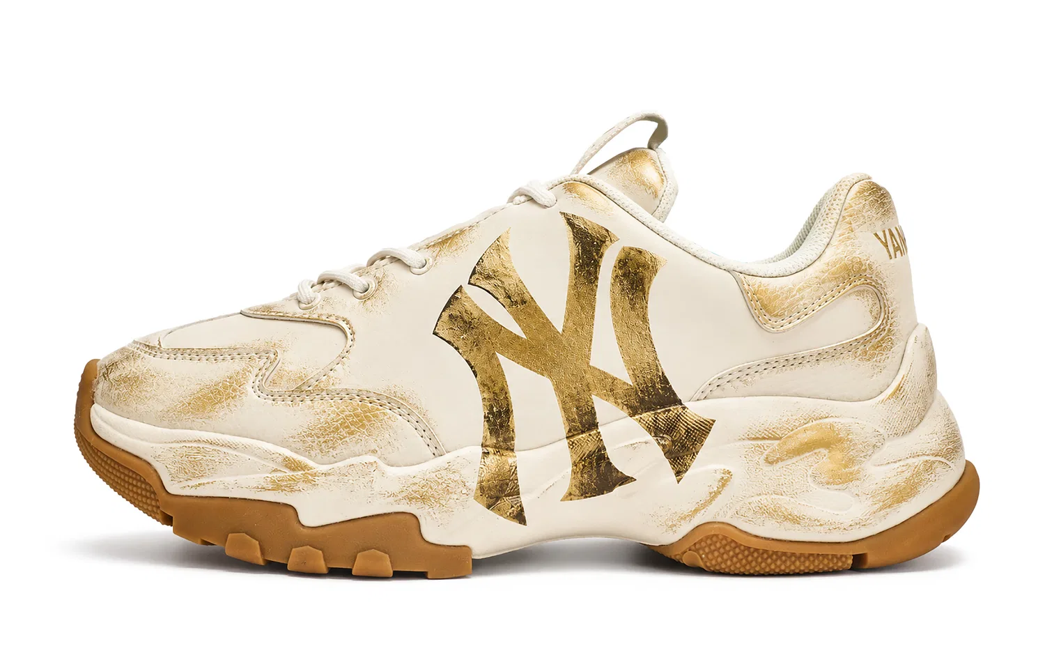 Детские кроссовки MLB Big Ball Chunky с золотистым принтом, Gold Foil Age-Beige Gold