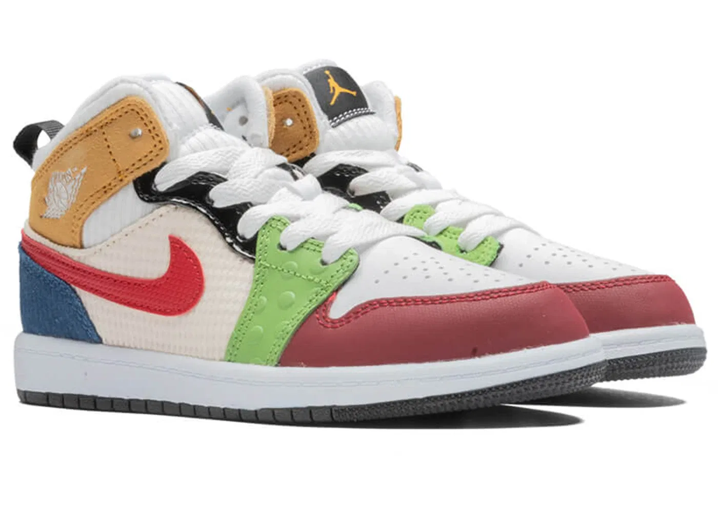 Детские кроссовки Lifestyle Jordan 1 Mid SE Messy Room Jordan, White/Black/Pearl White/Gym Red — фото 2