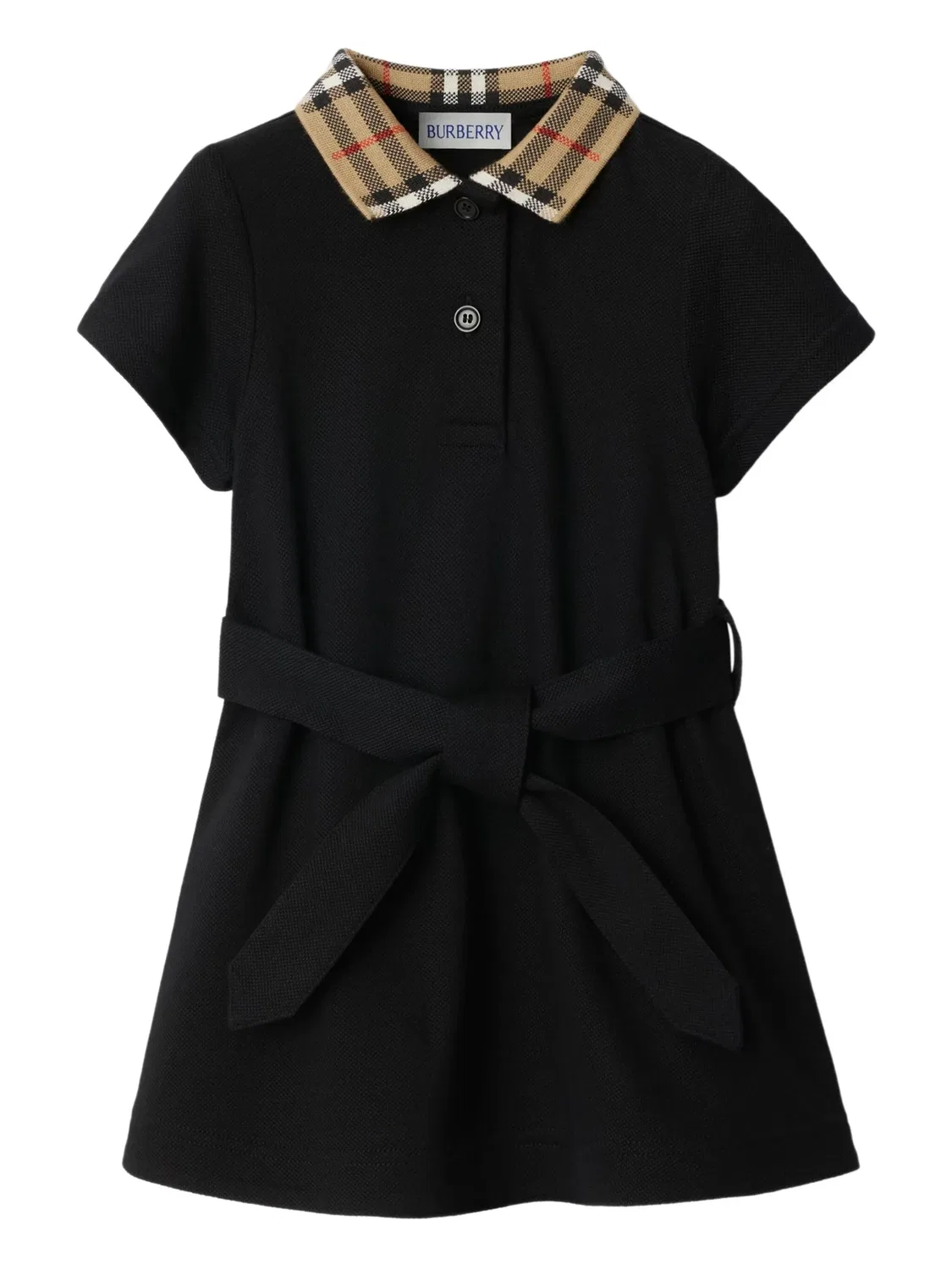 Платье с клетчатым воротником Burberry Kids, черный