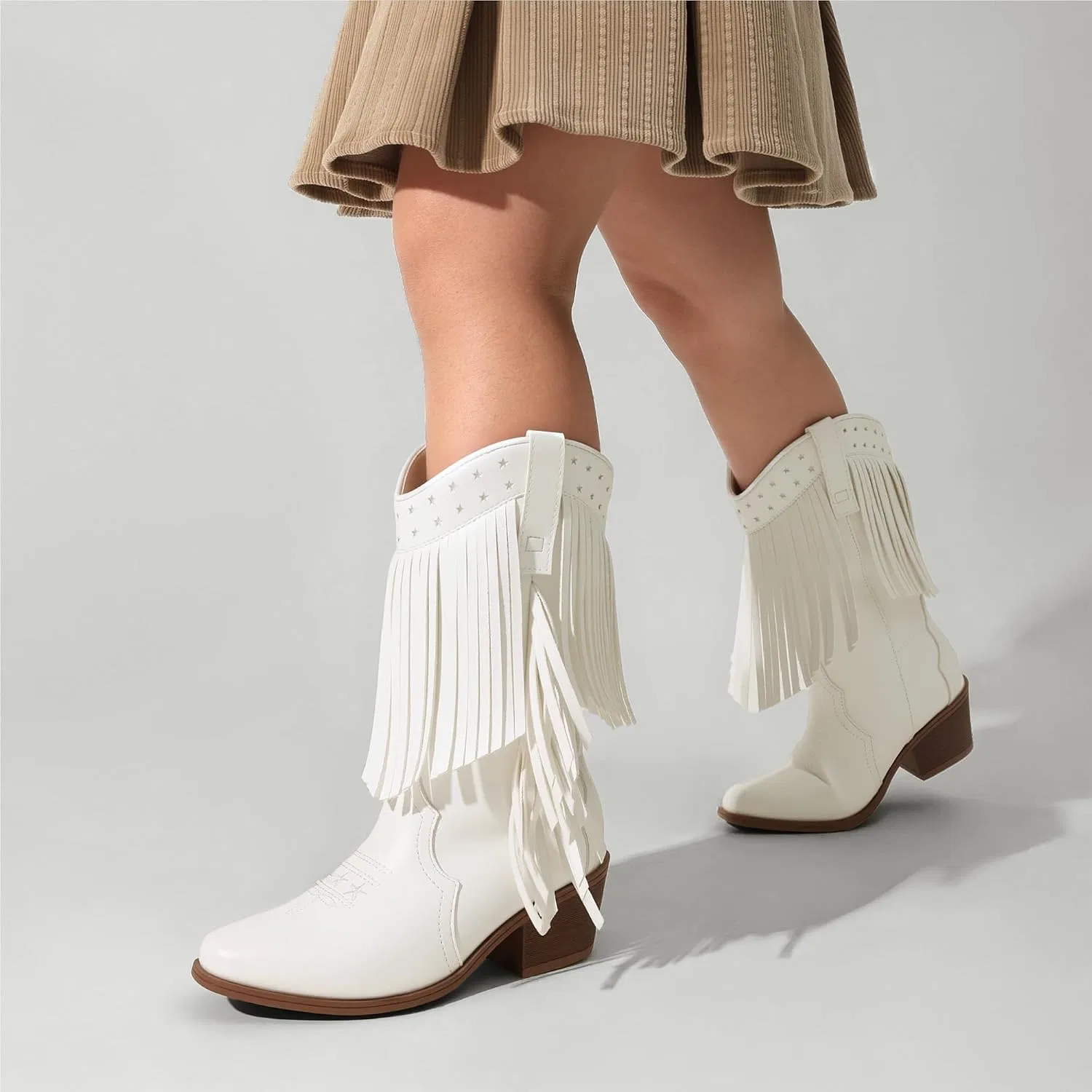 Детские сапоги для девочек с ковбойским стилем DREAM PAIRS, White — фото 2