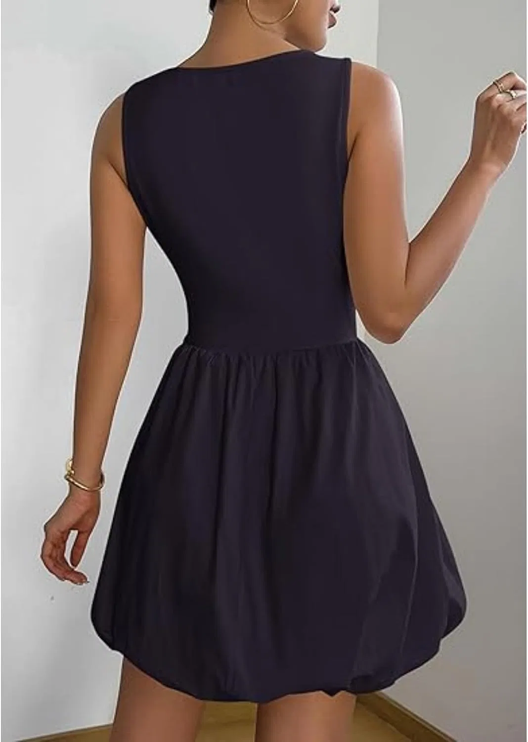 Женское летнее мини-платье без рукавов с рюшами, Navy Blue — фото 4