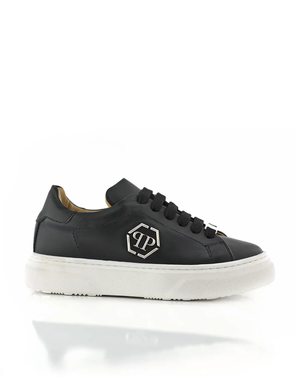 Детские кроссовки низкие на шнуровке из телячьей кожи PHILIPP PLEIN, White — фото 2