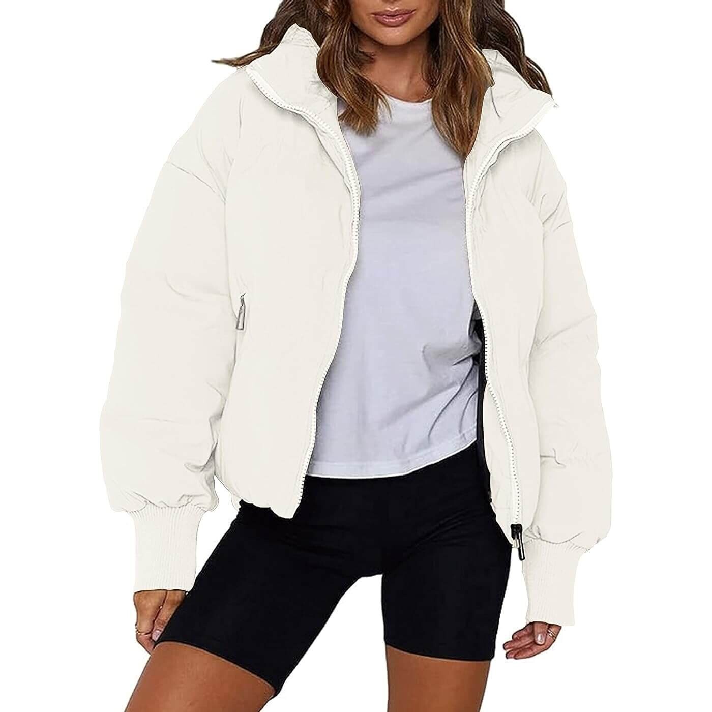 

Куртка Amebelle Women Winter Thermal Baggy Stand Collar Full Zip Puffer Down, кремовый