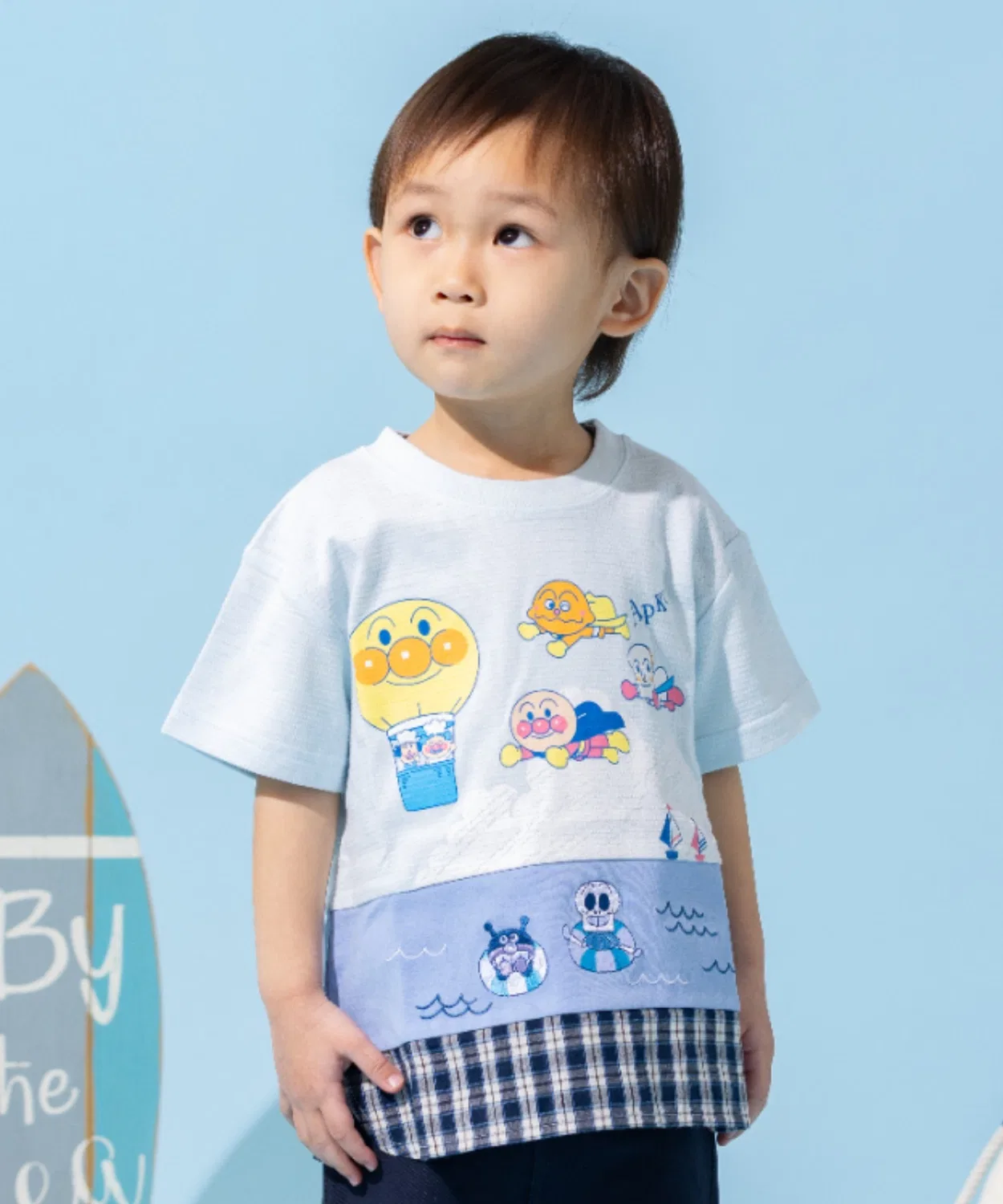 Детская футболка с принтом с коротким рукавом ANPANMAN KIDS COLLECTION, Сакс Блю