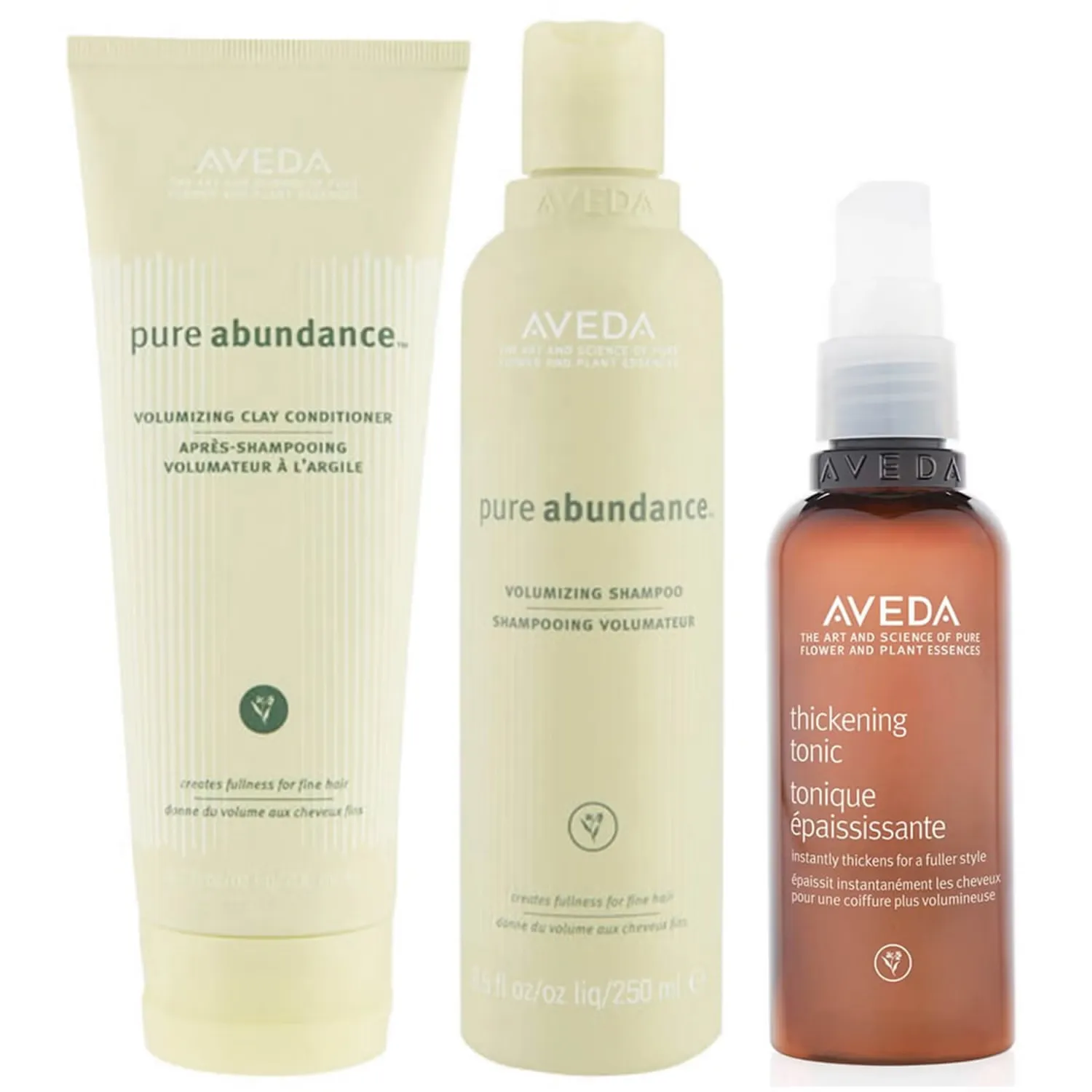 

Трио шампуня, кондиционера и утолщающего тоника Pure Abundance. Aveda