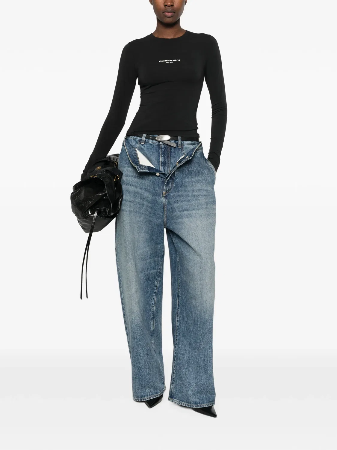 Приталенная футболка LS с логотипом Alexander Wang, черный — фото 2