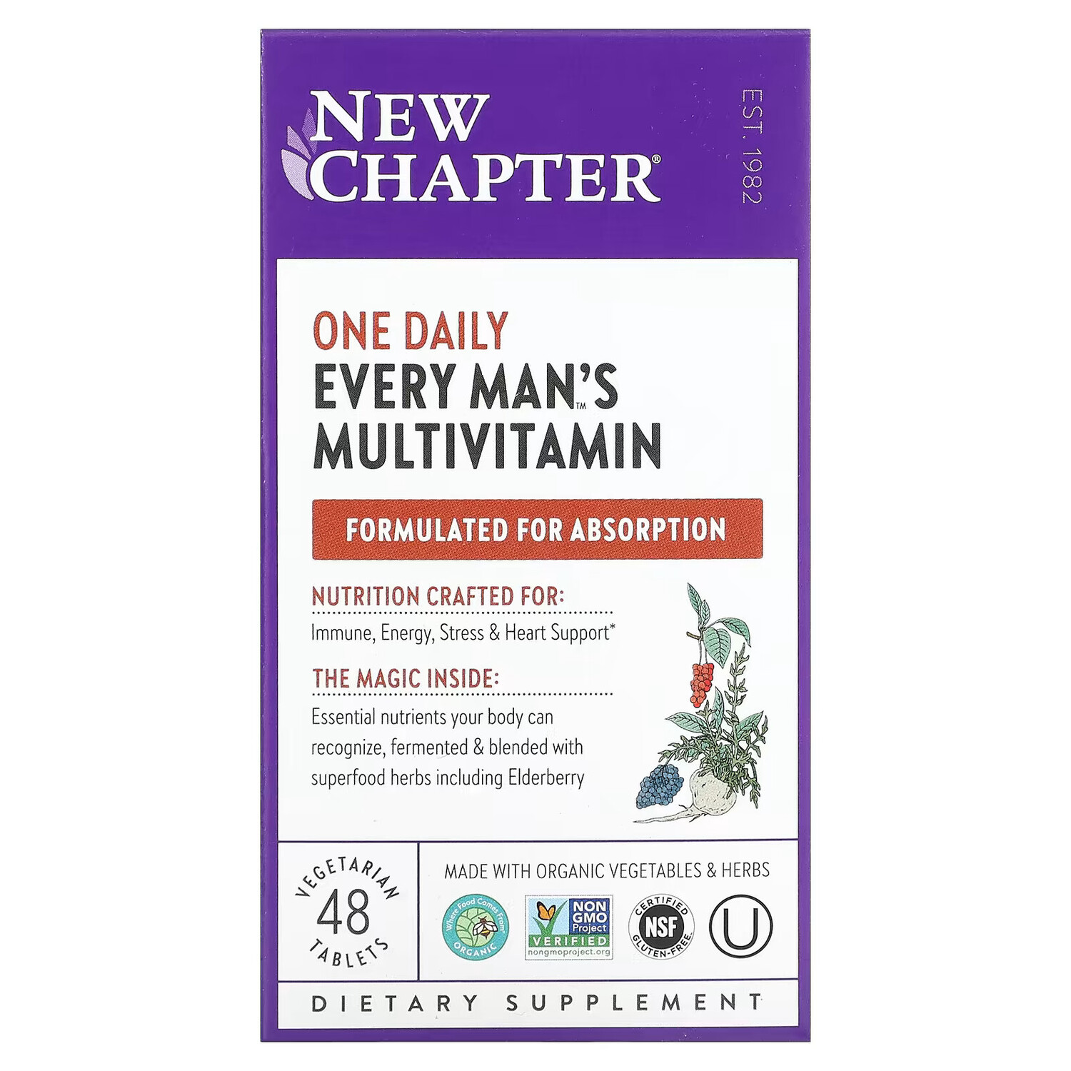 

New Chapter, Every Man's, ежедневная мультивитаминная добавка для мужчин, 48 вегетарианских таблеток