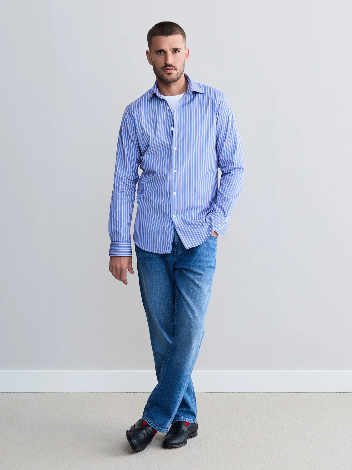Рубашка Slim Fit с синей полоской Next, синяя полоска — фото 2