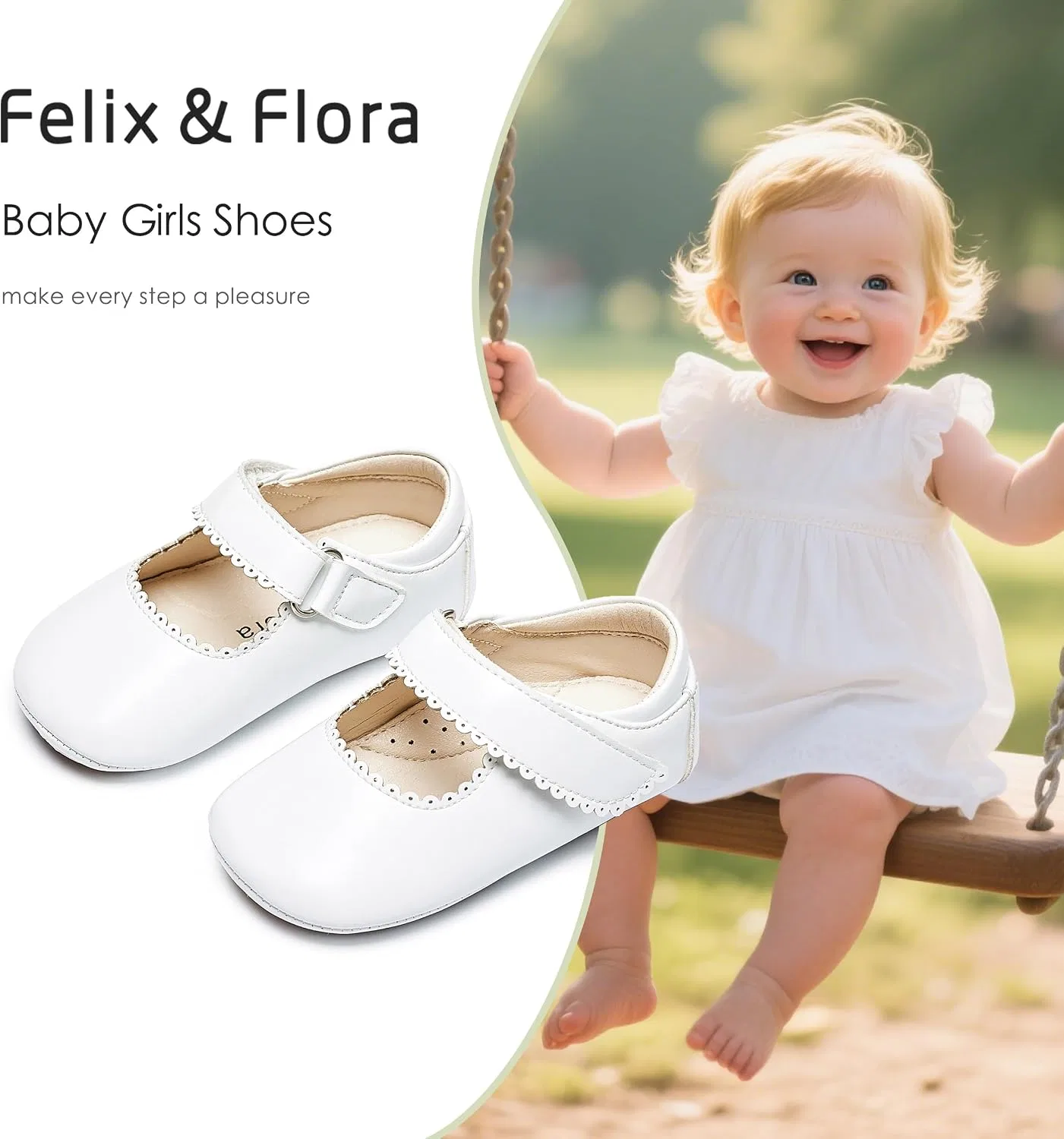 Детские туфли-мокасины для девочек Mary Jane Felix & Flora, White — фото 4
