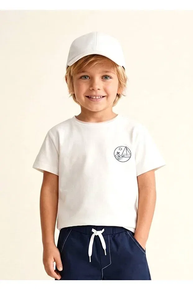 Детская футболка для мальчиков с принтом Organic White Little Boy's T-Shirt Ozmoz By Mukadder Özden, White
