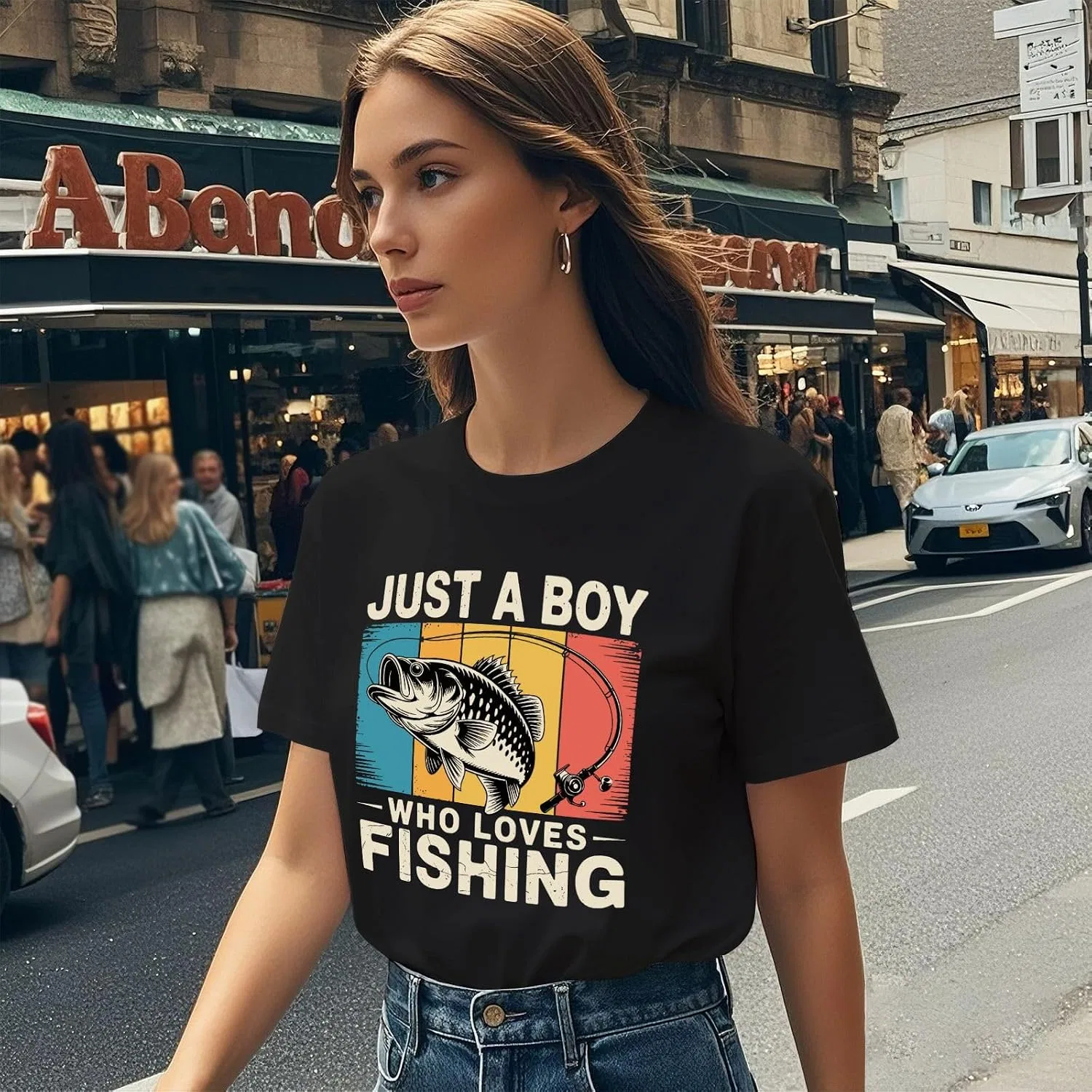 Мужская футболка с рыболовным принтом Casual, Regular Fit, Black — фото 3