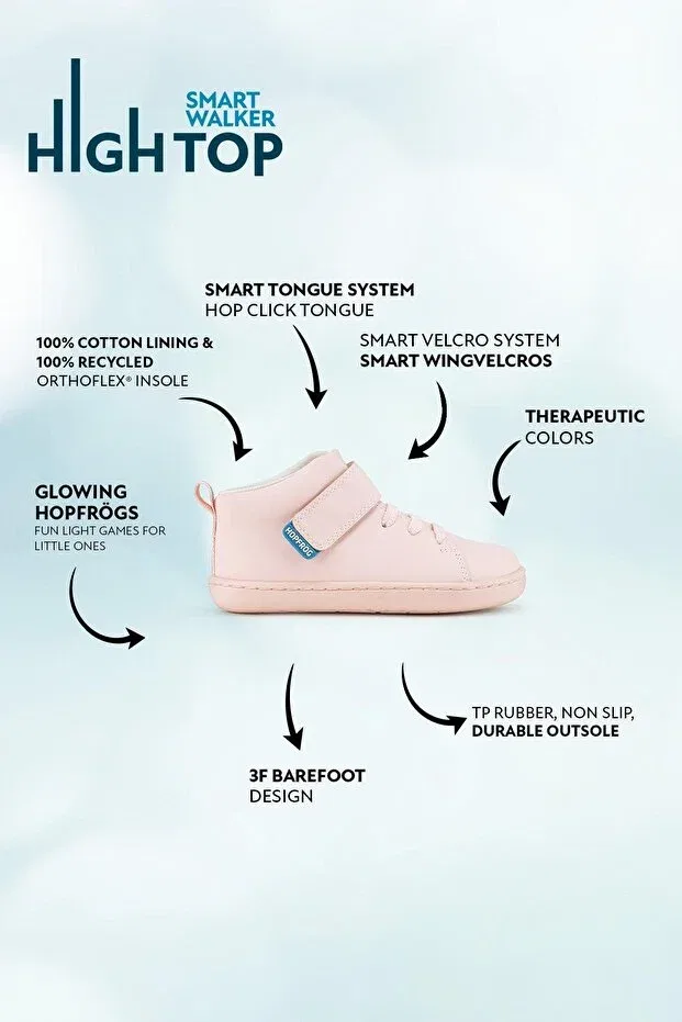 Детские ботинки для девочек без каблука Smart Walker High Top Pink Light Hopfrög, Pink Light — фото 3