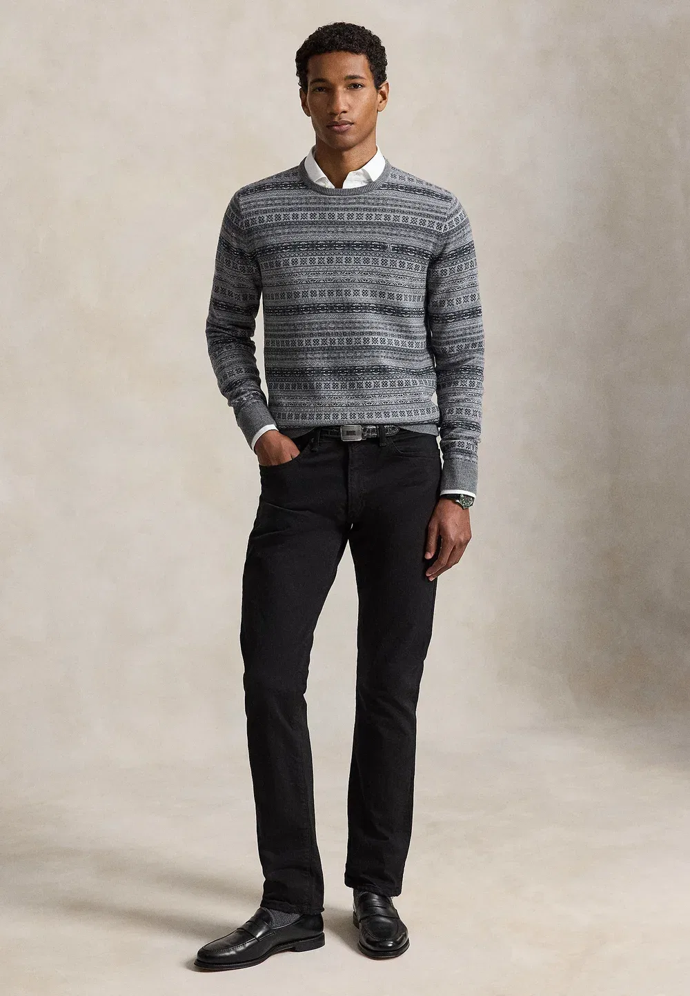 Шерстяной свитер с узором Fair Isle, пригодный для стирки Polo Ralph Lauren, Grey Combo — фото 2