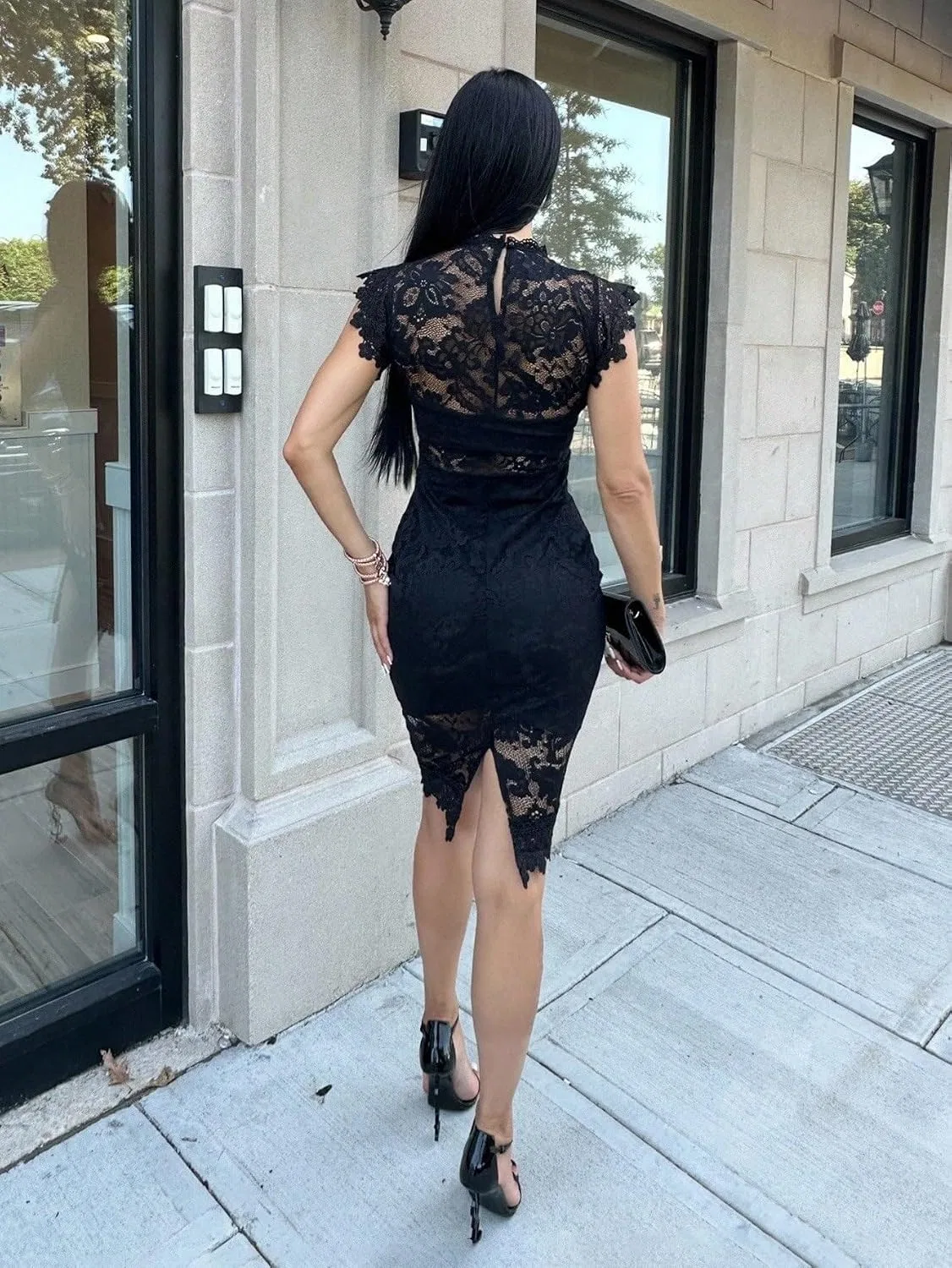 Женское повседневное платье миди с кружевом Carolina Barros, Black — фото 2