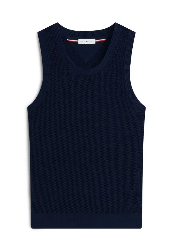Топ хлопковый Mesh Tommy Hilfiger Carbon темно-синий — фото 4