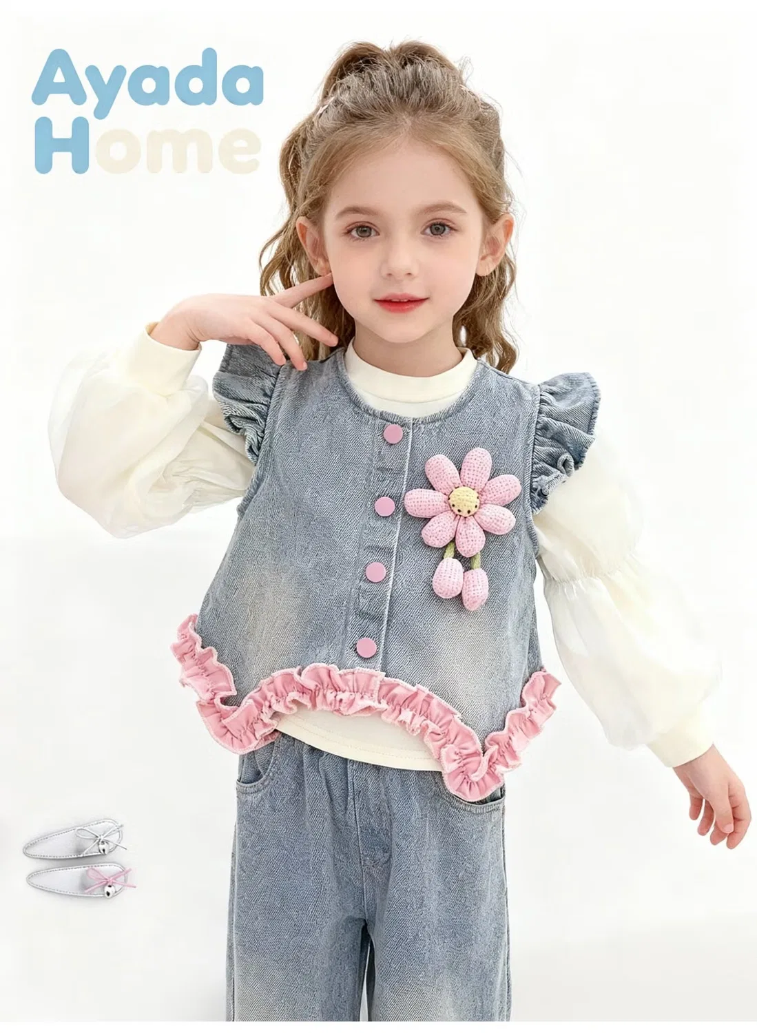 Комплект джинсовой одежды для девочек с жилетом и брюками Ayada Home