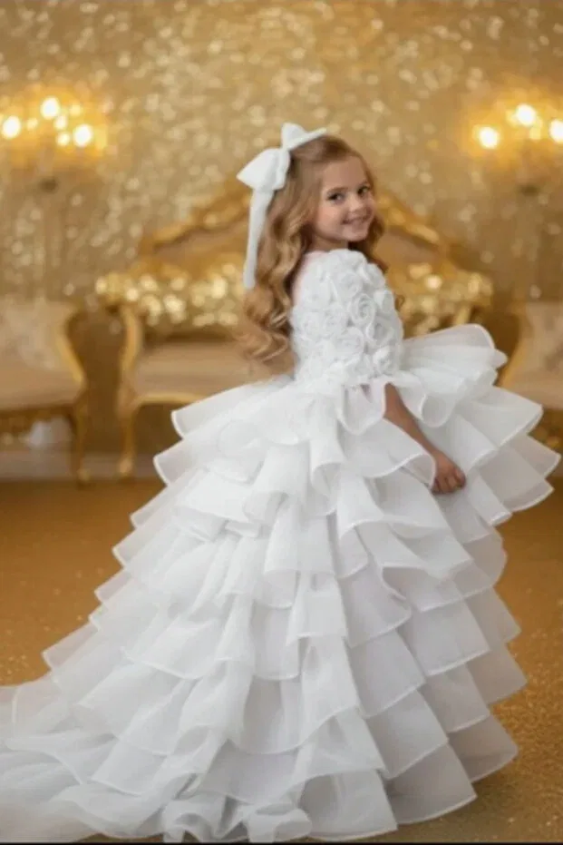 Детское платье для девочек с длинным рукавом Miço Kids, White — фото 2
