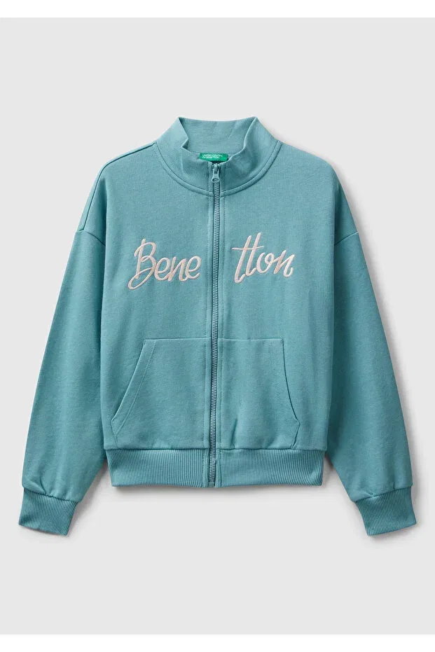 Детские свитшот для девочек с логотипом United Colors Of Benetton, Gray-Green