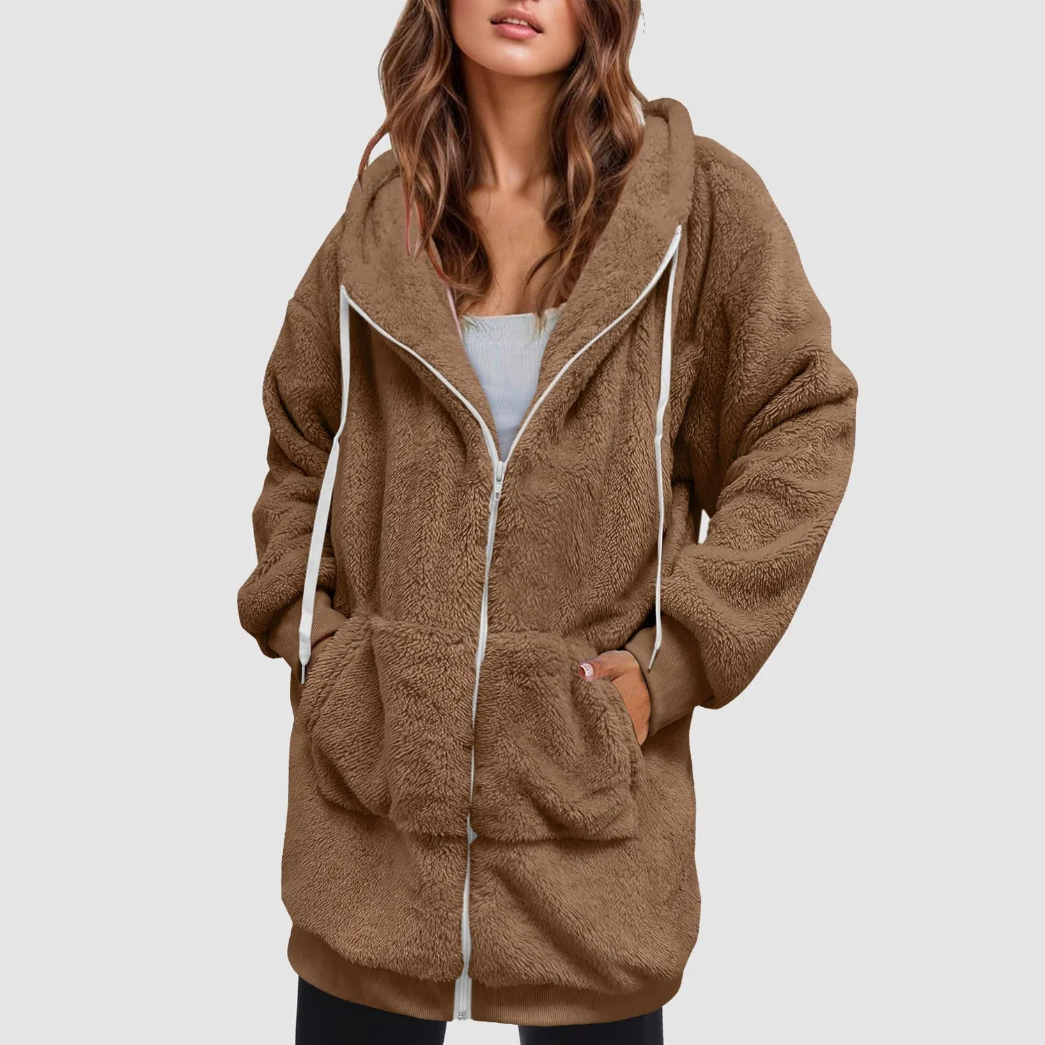 Женское пальто свободного кроя с принтом Donne Plus Size, Marrone — фото 2