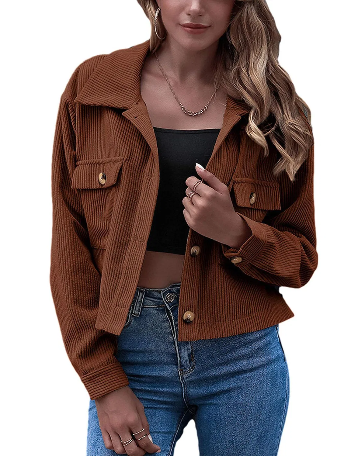 Женская куртка из вельвета в рубчик с пуговицами Donna Moda, Marrone