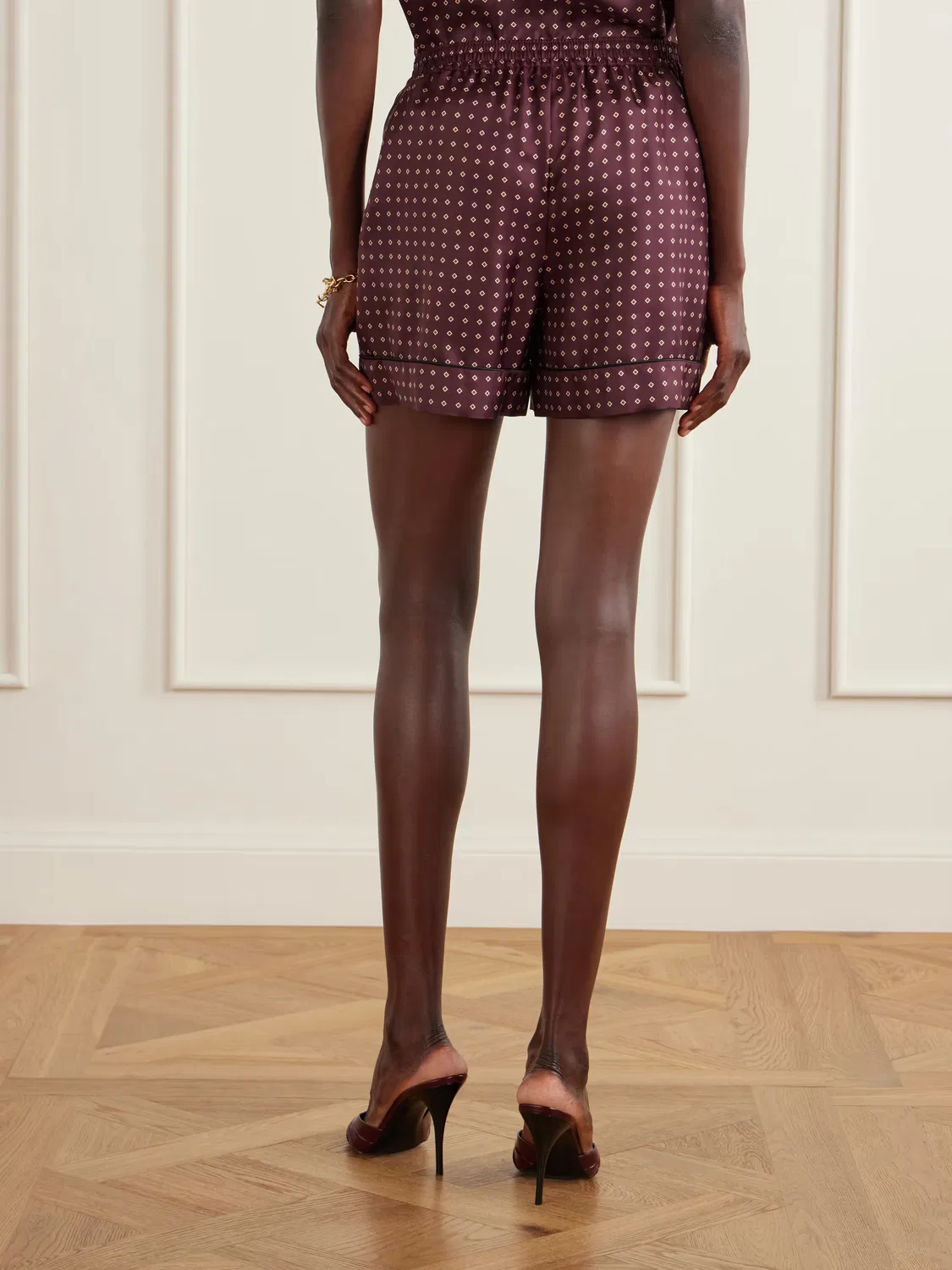 Шорты из набивного шелкового твила Saint Laurent, Burgundy — фото 4