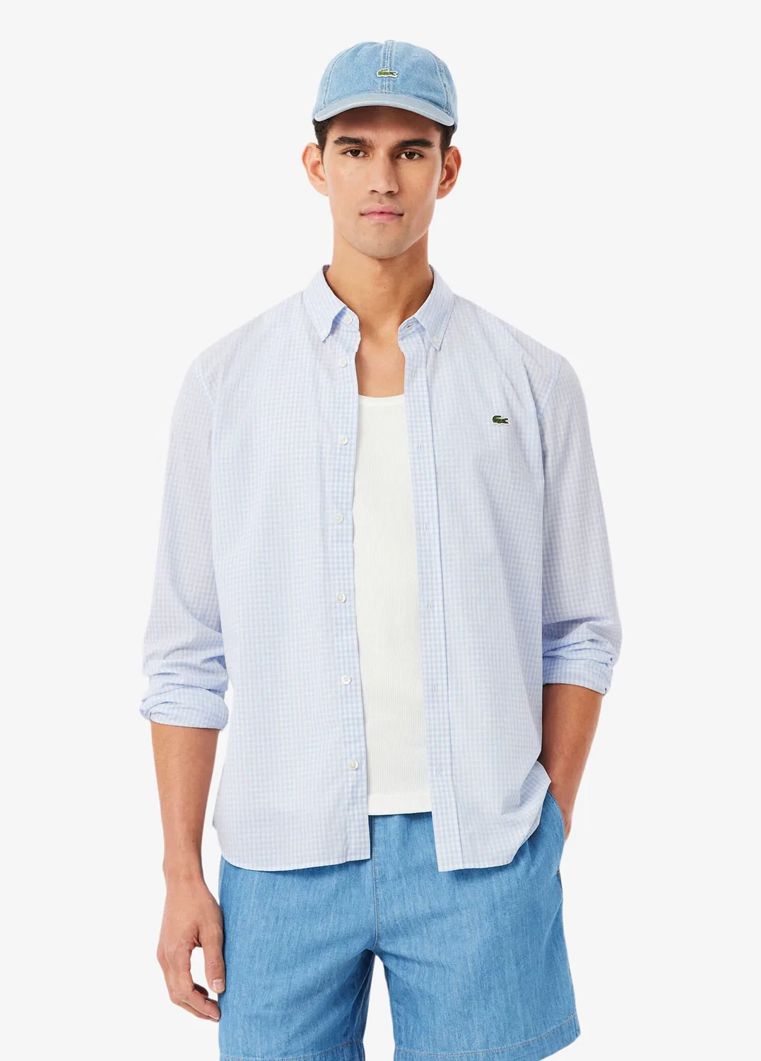 Рубашка Lacoste Açık Mavi Ekoseli Düğmeli Yaka Regular Fit Uzun Kollu, Mavi-9AR — фото 2