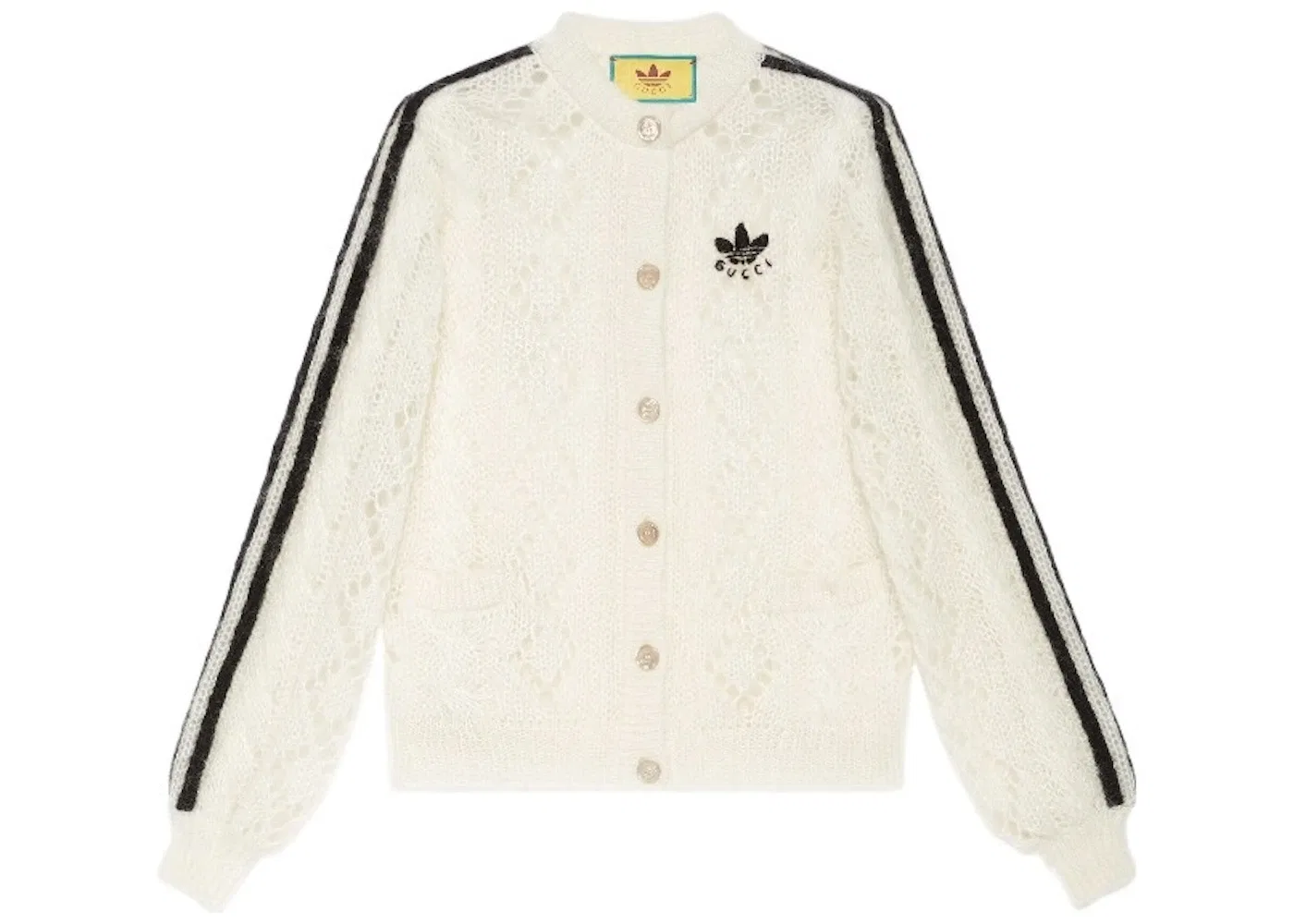 Женский кардиган из мохера Gucci x Adidas Mohair Knit Cardigan, Ivory