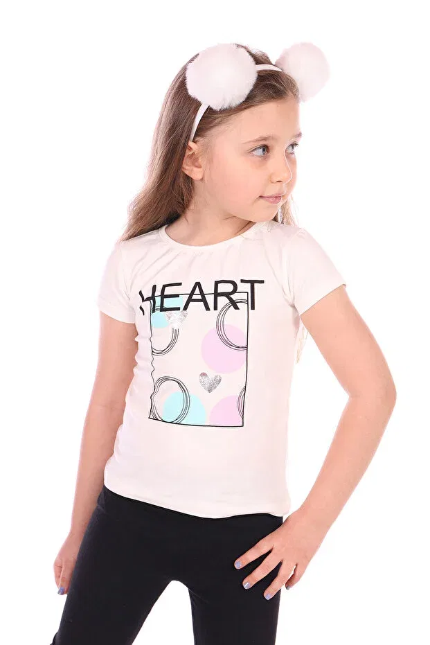Детская футболка для девочек с принтом Heart Printed T-Shirt Toontoy, Ecru