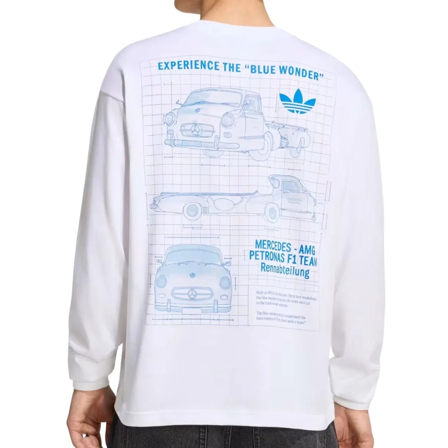 Мужская футболка с принтом Adidas x Mercedes AMG Petronas Formula 1 Team Blue Wonder, белый — фото 3