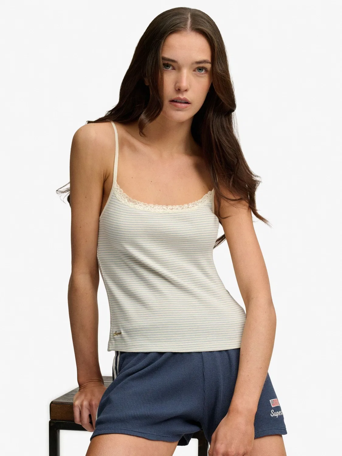 Топ на бретелях Superdry White Navy Stripe Lace Cami, белый — фото 3