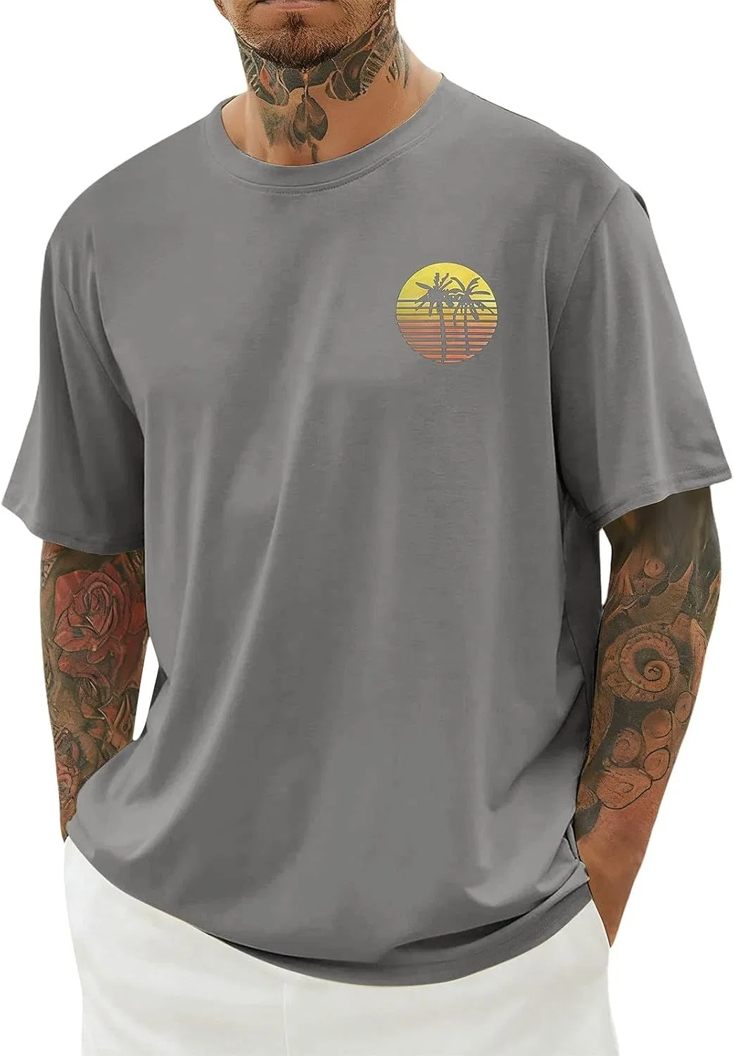 Мужская футболка с принтом пальмы Crew Neck, Grey