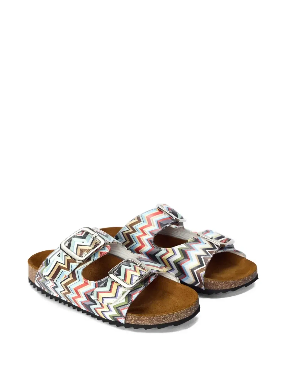 Щлепанцы с принтом «зигзаг» и пряжками Missoni Kids, белый