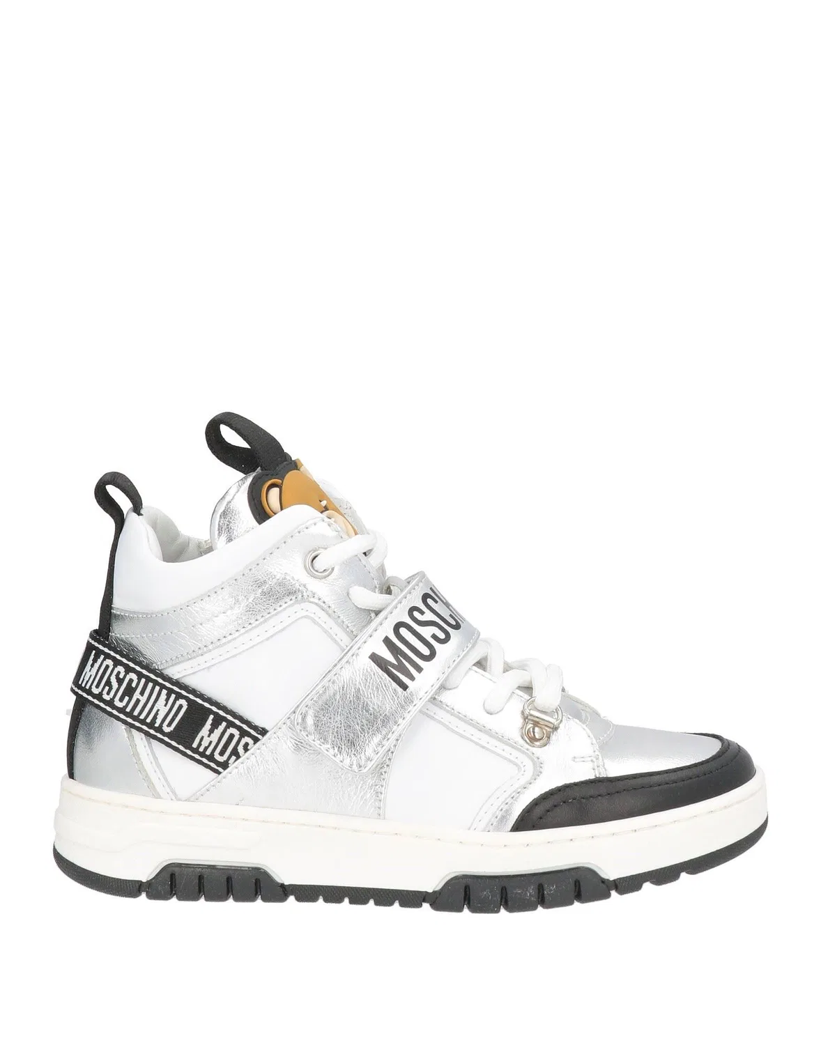 Детские кроссовки высокие на молнии и липучке Leather Silver Moschino Teen, серебряный