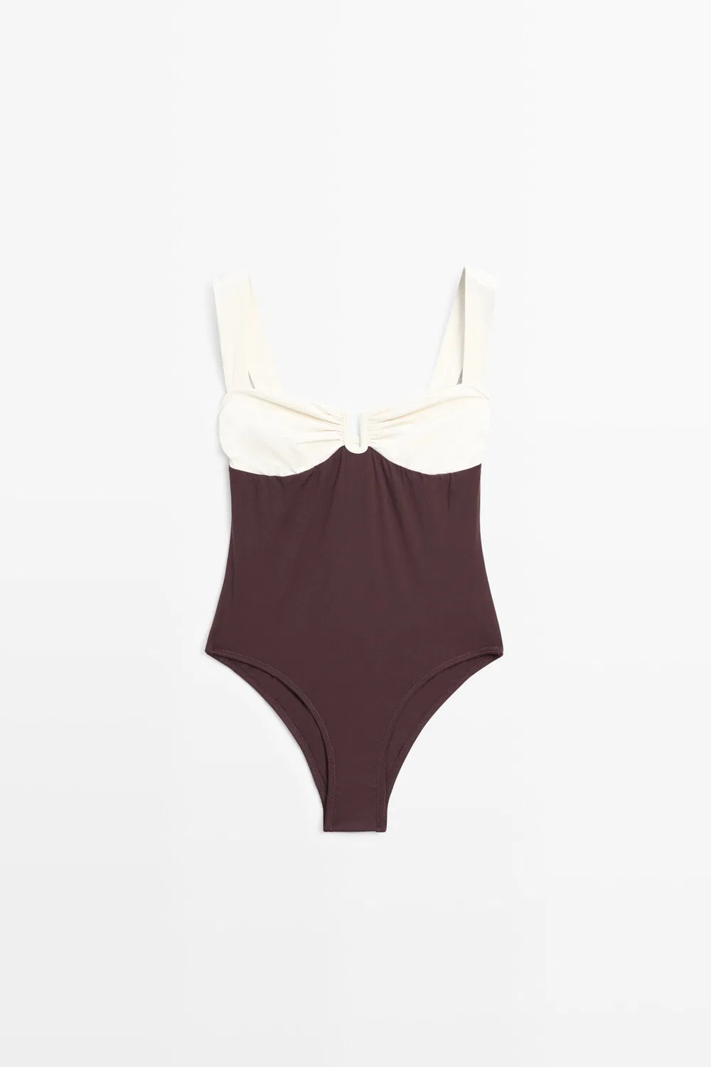 Купальник Massimo Dutti With Gathered Detail, коричневый/кремовый — фото 2
