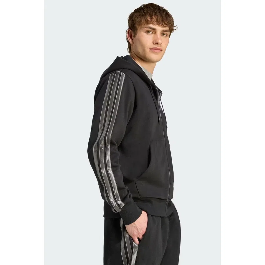 Мужской свитшот с капюшоном и молнией, из хлопка, adidas Ess Hld, Черный — фото 3