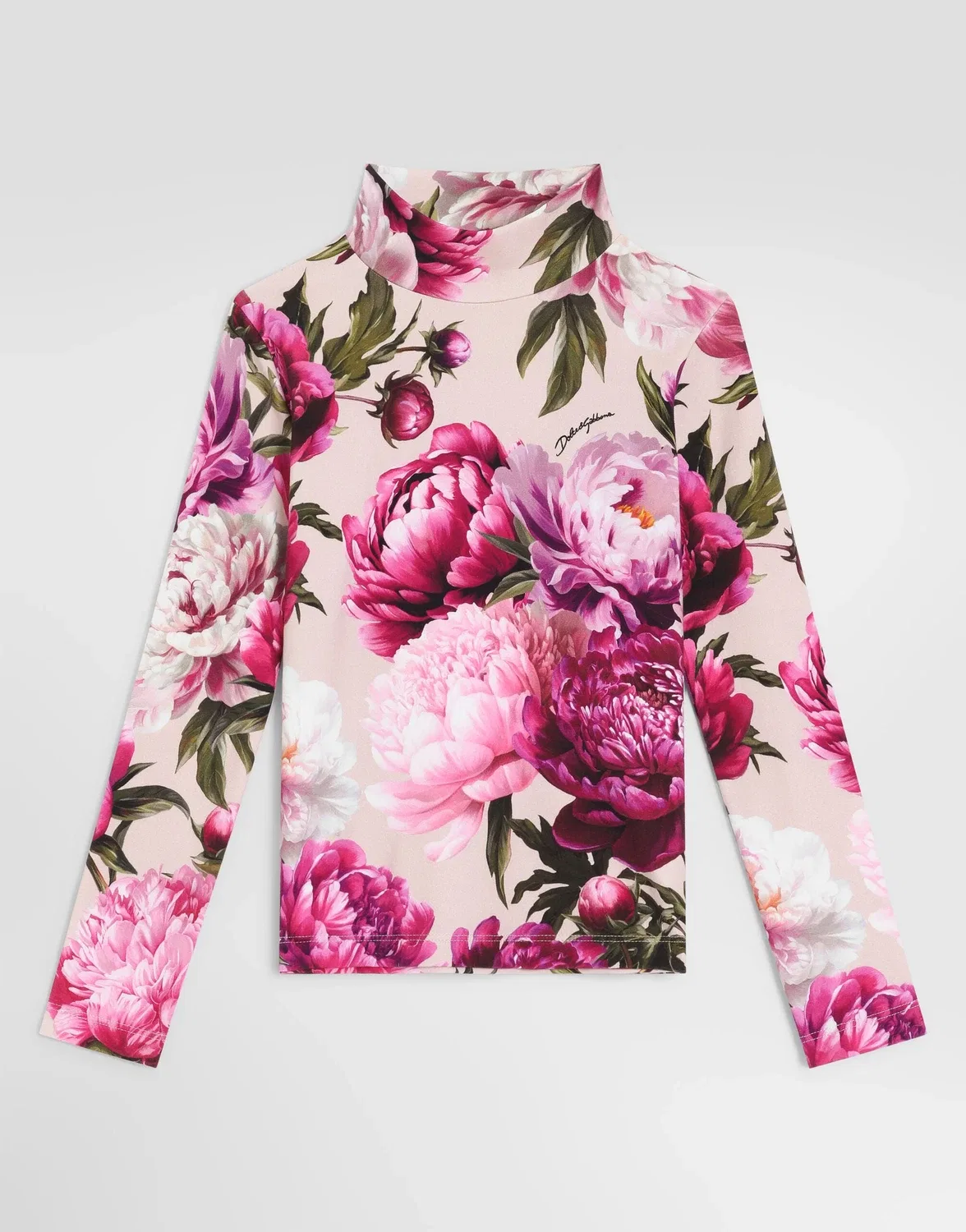 Водолазка из интерлока с принтом пионов Dolce&Gabbana, мультиколор