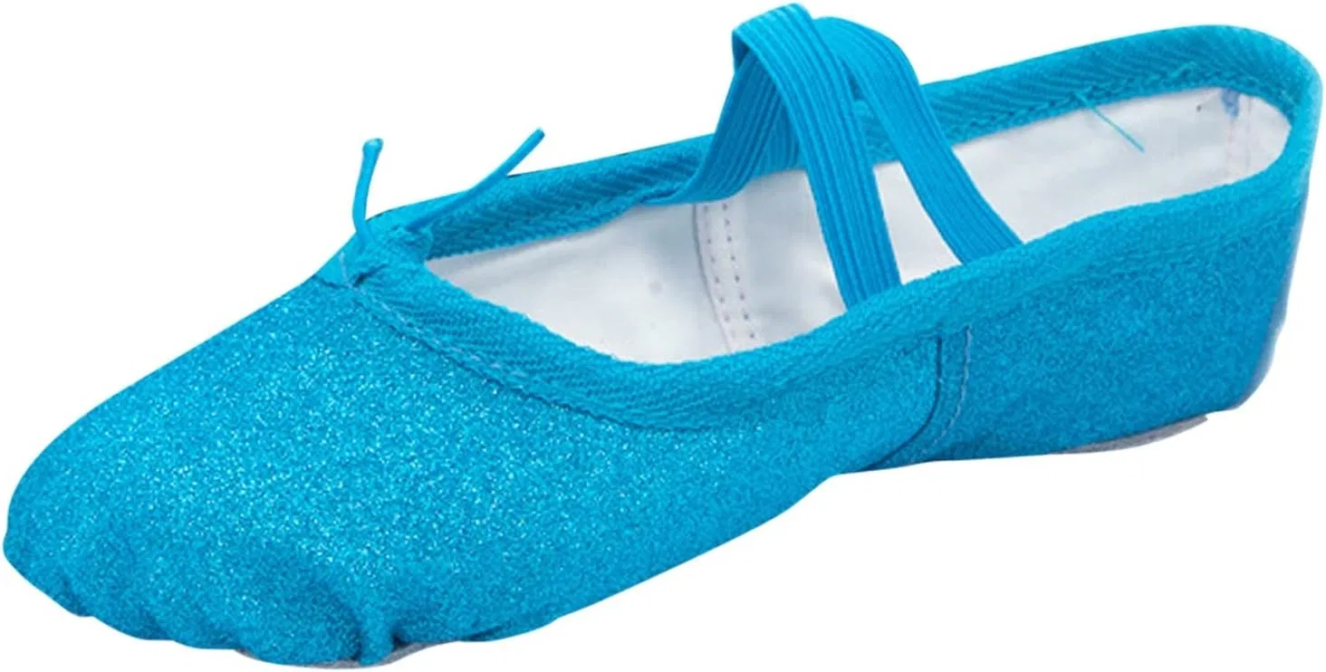 Детские балетки для девочек с блестками и принтом, модель Girls Ballet Shoes Glitter Split-Sole Dance Slippers, Sky Blue